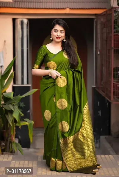 Stylish Art Silk Green Woven Design Saree with Blouse piece For Women-thumb0