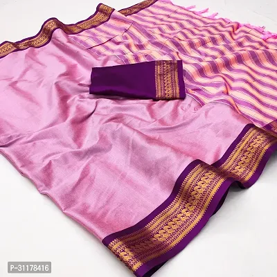 Stylish Cotton Silk Pink Jacquard Saree with Blouse piece For Women-thumb0