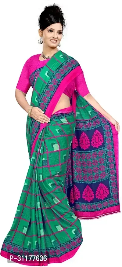 Stylish Georgette Green Printed Saree with Blouse piece For Women-thumb0