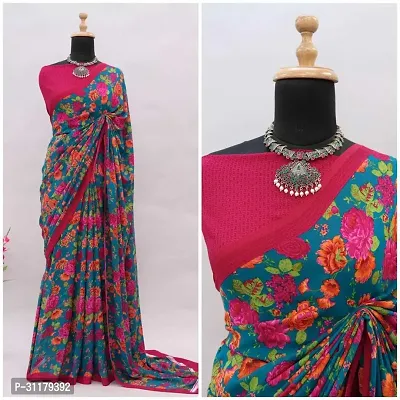 Elegant Multicoloured Georgette Saree with Blouse piece For Women-thumb0