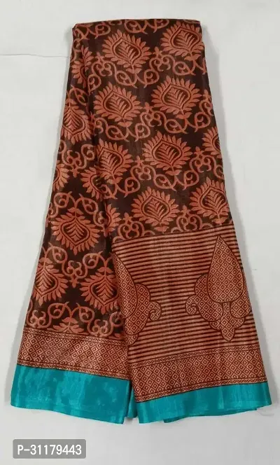 Elegant Brown Cotton Blend Saree with Blouse piece For Women-thumb0