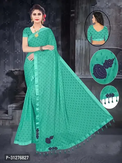 Stylish Lycra Green Printed Saree with Blouse Piece For Women-thumb0