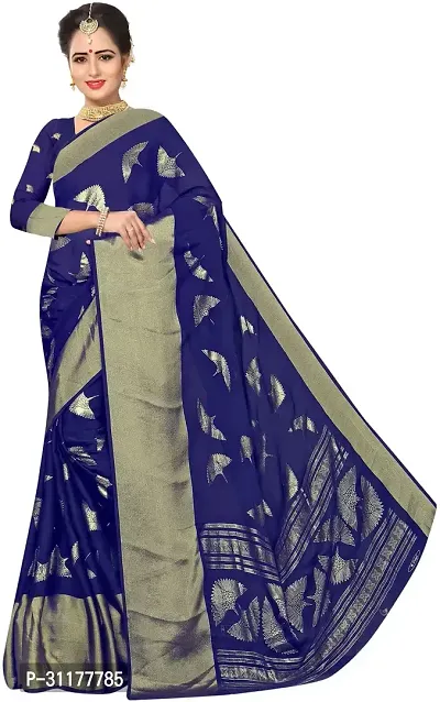 Stylish Chiffon Blue Woven Design Saree with Blouse piece For Women