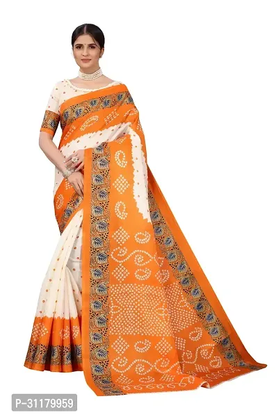 Elegant Orange Cotton Saree with Blouse piece For Women-thumb0