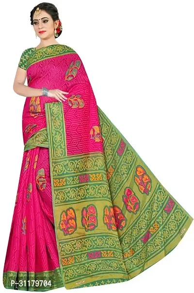 Elegant Multicoloured Cotton Silk Saree with Blouse piece For Women-thumb0