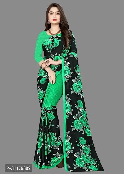 Elegant Green Georgette Saree with Blouse piece For Women-thumb0