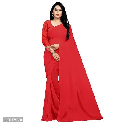 Elegant Red Georgette Saree with Blouse piece For Women-thumb0