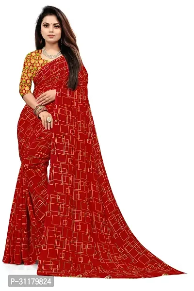 Elegant Red Georgette Saree with Blouse piece For Women-thumb0