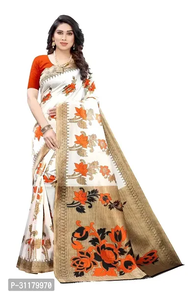 Elegant Orange Art Silk Saree with Blouse piece For Women-thumb0