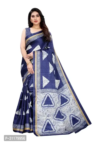 Elegant Navy Blue Cotton Saree with Blouse piece For Women-thumb0