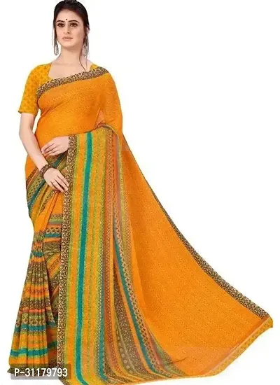 Elegant Yellow Georgette Saree with Blouse piece For Women-thumb0