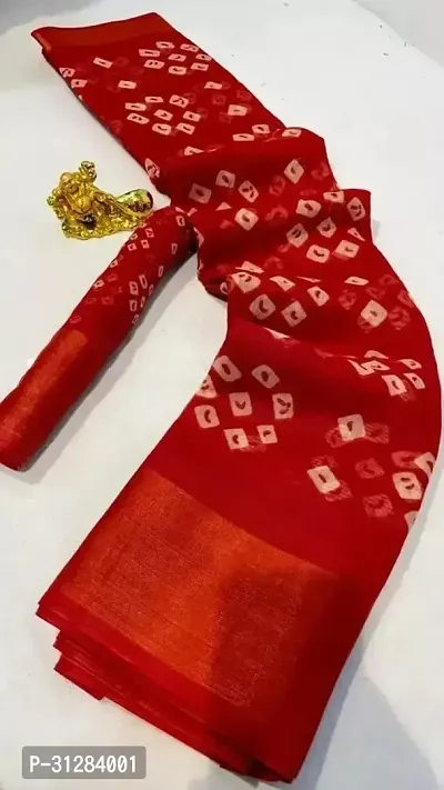 Stylish Cotton Red Printed Saree with Blouse Piece For Women-thumb0