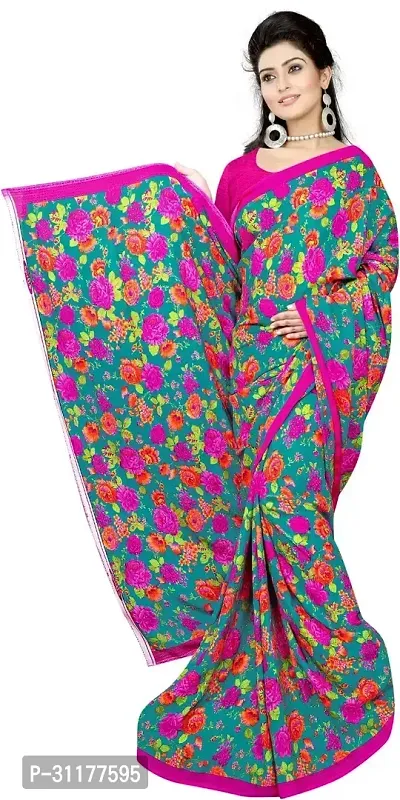 Stylish Chiffon Multicoloured Printed Saree with Blouse piece For Women-thumb0