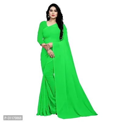 Elegant Green Georgette Saree with Blouse piece For Women-thumb0