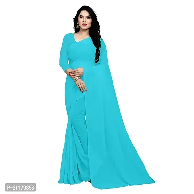 Elegant Blue Georgette Saree with Blouse piece For Women-thumb0