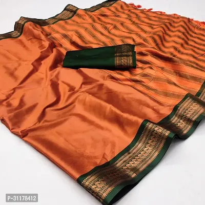 Stylish Cotton Silk Orange Jacquard Saree with Blouse piece For Women-thumb0