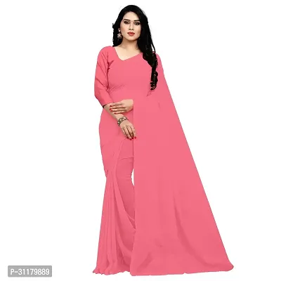 Elegant Pink Georgette Saree with Blouse piece For Women-thumb0