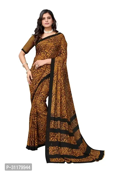 Elegant Brown Georgette Saree with Blouse piece For Women-thumb0