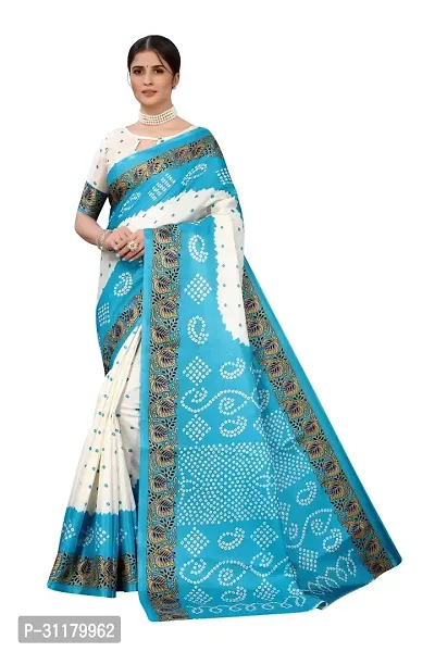 Elegant Blue Cotton Saree with Blouse piece For Women-thumb0