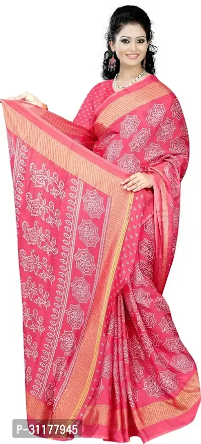 Stylish Crepe Pink Printed Saree with Blouse piece For Women-thumb0