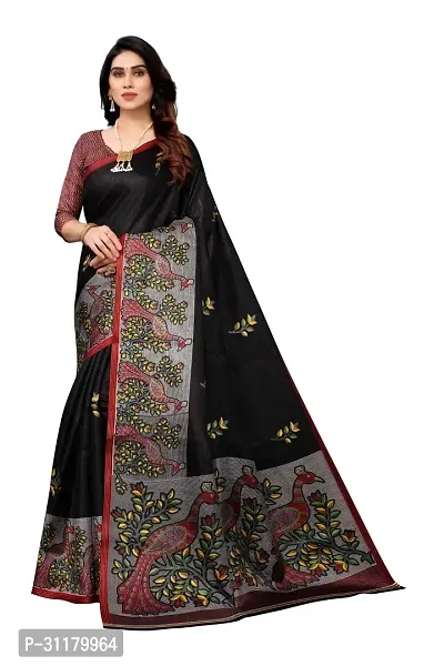 Elegant Black Art Silk Saree with Blouse piece For Women-thumb0