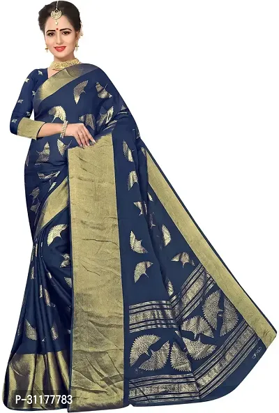 Stylish Chiffon Blue Woven Design Saree with Blouse piece For Women-thumb0