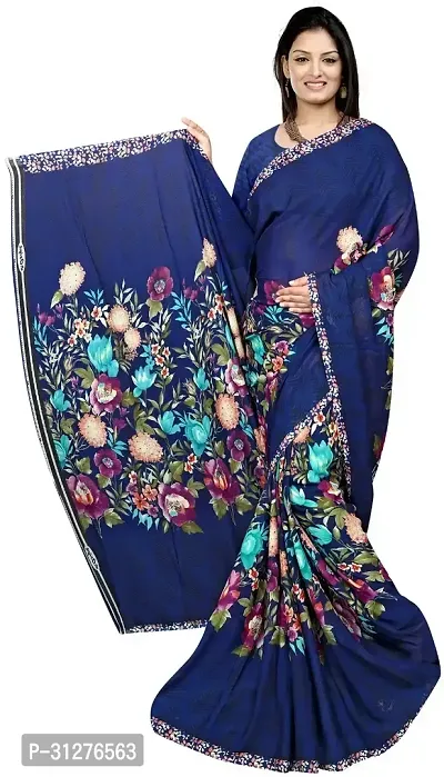 Stylish Chiffon Multicoloured Printed Saree with Blouse Piece For Women-thumb0