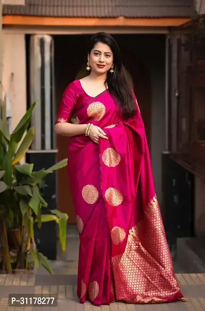 Stylish Art Silk Pink Jacquard Saree with Blouse piece For Women-thumb0