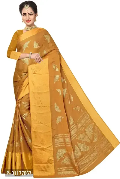 Stylish Chiffon Yellow Self Pattern Saree with Blouse piece For Women-thumb0