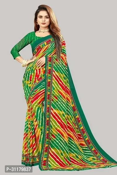 Elegant Green Georgette Saree with Blouse piece For Women-thumb0