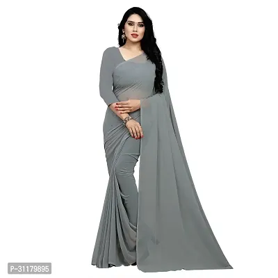 Elegant Grey Georgette Saree with Blouse piece For Women-thumb0