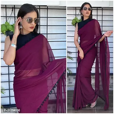 Stylish Georgette Purple Solid Saree with Blouse Piece For Women-thumb0