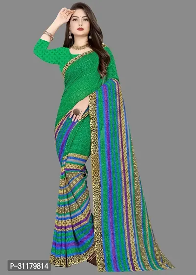 Elegant Green Georgette Saree with Blouse piece For Women-thumb0