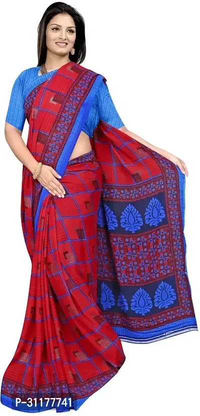 Stylish Georgette Maroon Printed Saree with Blouse piece For Women-thumb0