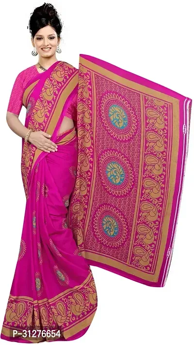 Stylish Georgette Multicoloured Printed Saree with Blouse Piece For Women-thumb0