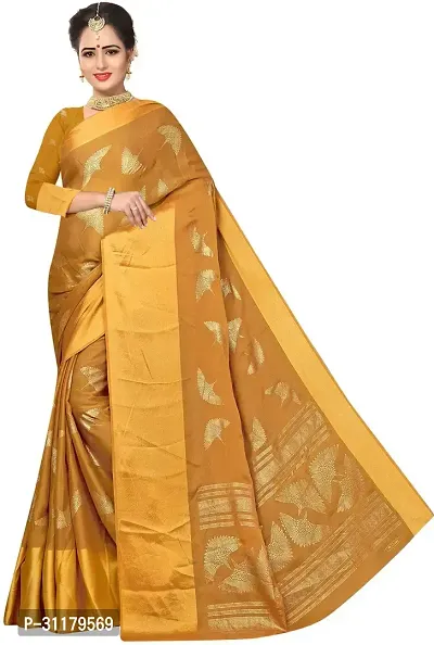 Elegant Yellow Chiffon Saree with Blouse piece For Women-thumb0