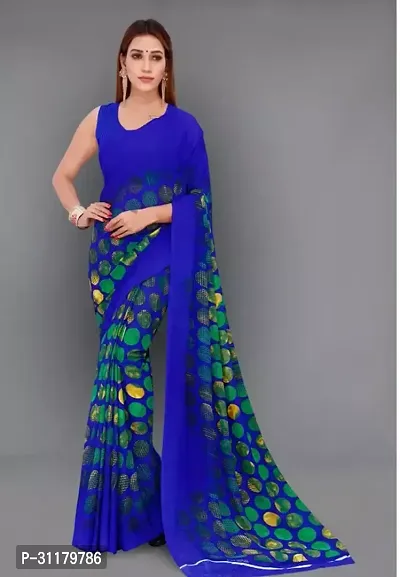 Elegant Blue Georgette Saree with Blouse piece For Women-thumb0