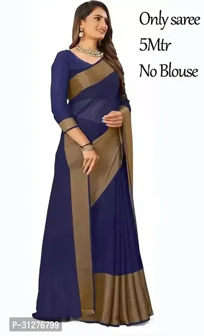 Stylish Chiffon Navy Blue Solid Saree without Blouse Piece For Women-thumb0