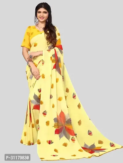 Elegant Yellow Georgette Saree with Blouse piece For Women-thumb0