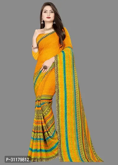 Elegant Yellow Georgette Saree with Blouse piece For Women-thumb0