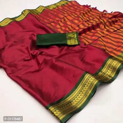 Stylish Cotton Silk Maroon Jacquard Saree with Blouse piece For Women-thumb0