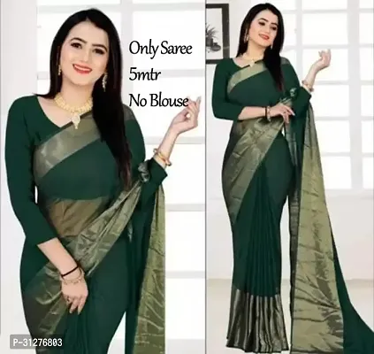 Stylish Chiffon Green Solid Saree without Blouse Piece For Women-thumb0