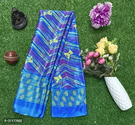 Stylish Crepe Blue Printed Saree with Blouse piece For Women-thumb0