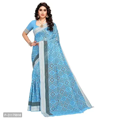 Elegant Blue Cotton Saree with Blouse piece For Women-thumb0