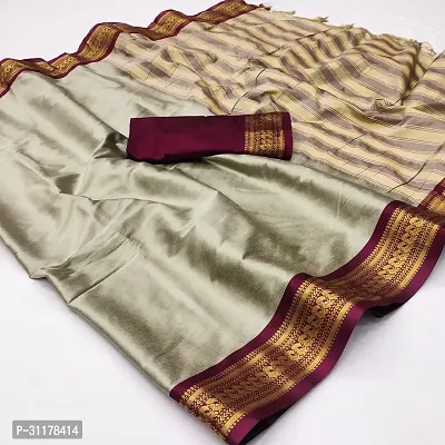 Stylish Cotton Silk Grey Jacquard Saree with Blouse piece For Women-thumb0