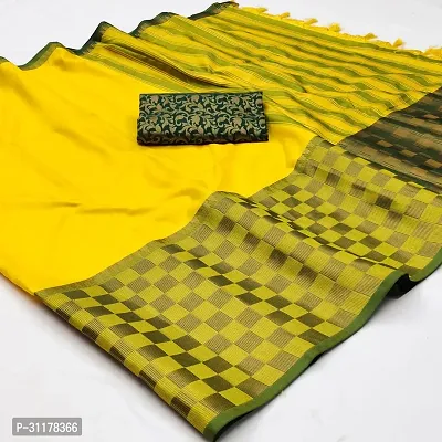 Stylish Cotton Silk Yellow Jacquard Saree with Blouse piece For Women-thumb0