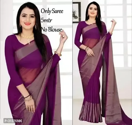 Stylish Chiffon Purple Solid Saree without Blouse Piece For Women-thumb0