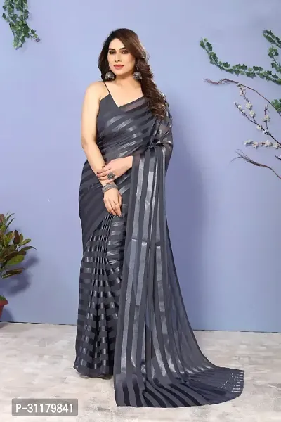 Elegant Grey Georgette Saree with Blouse piece For Women-thumb0