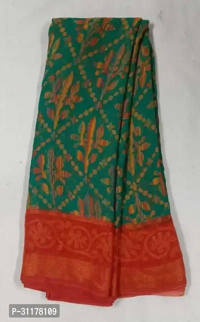 Stylish Chiffon Green Printed Saree with Blouse piece For Women-thumb0