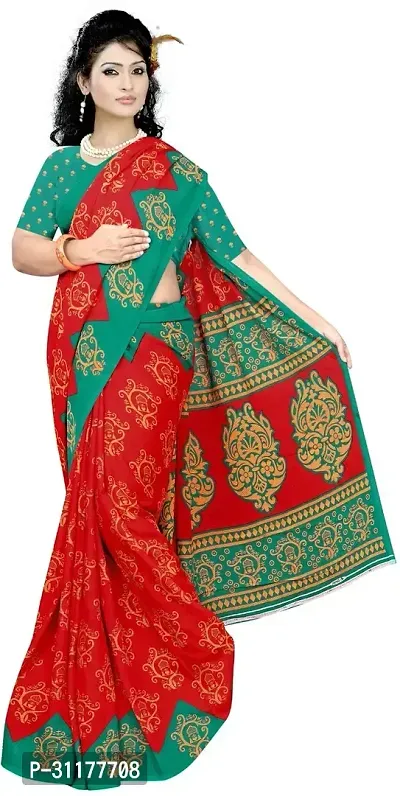 Stylish Georgette Red Printed Saree with Blouse piece For Women-thumb0